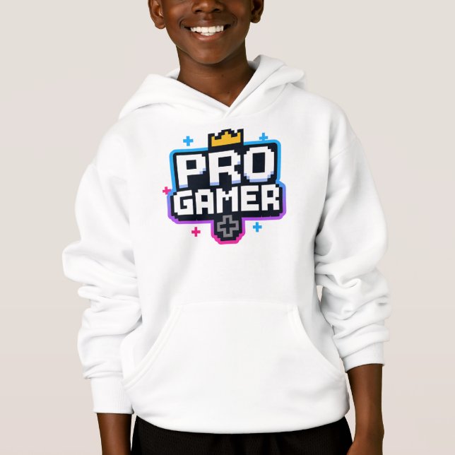 PRO GAMER — Pixel Art 8-Bit-Abzeichen Hoodie (Vorderseite)