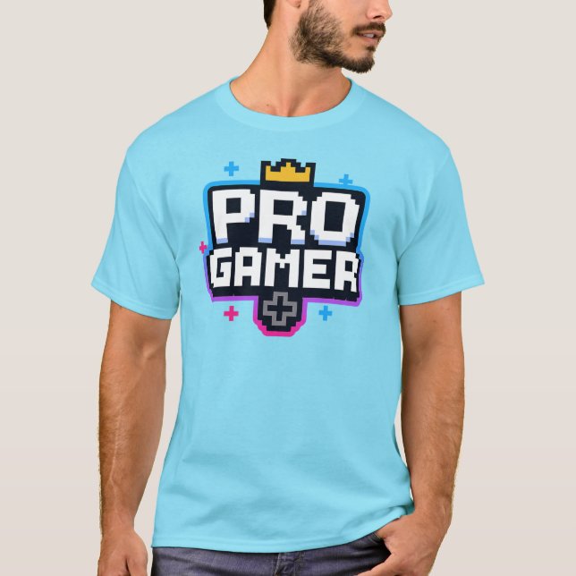 PRO GAMER — Pixel Art 8-Bit-Badg T-Shirt (Vorderseite)