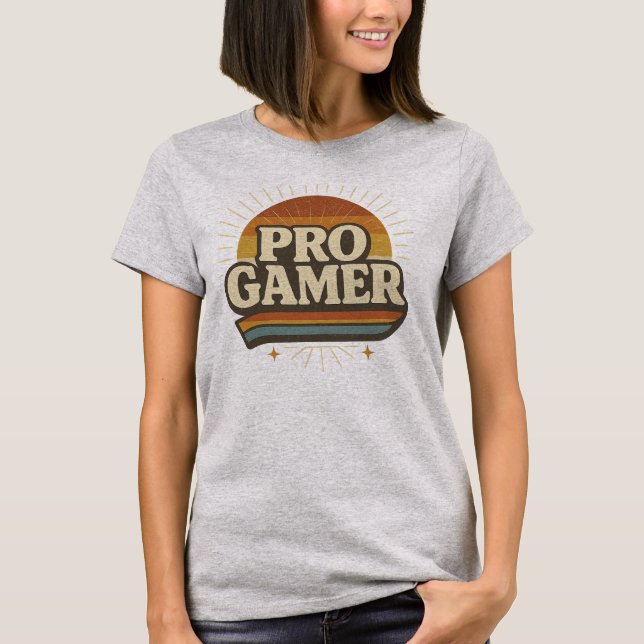 PRO GAMER — Vintages Sunset-Abzeichen T-Shirt (Vorderseite)