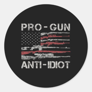 Pro Gun Anti Idiot Shirt Vintage USA-Flagge 2. Ame Runder Aufkleber