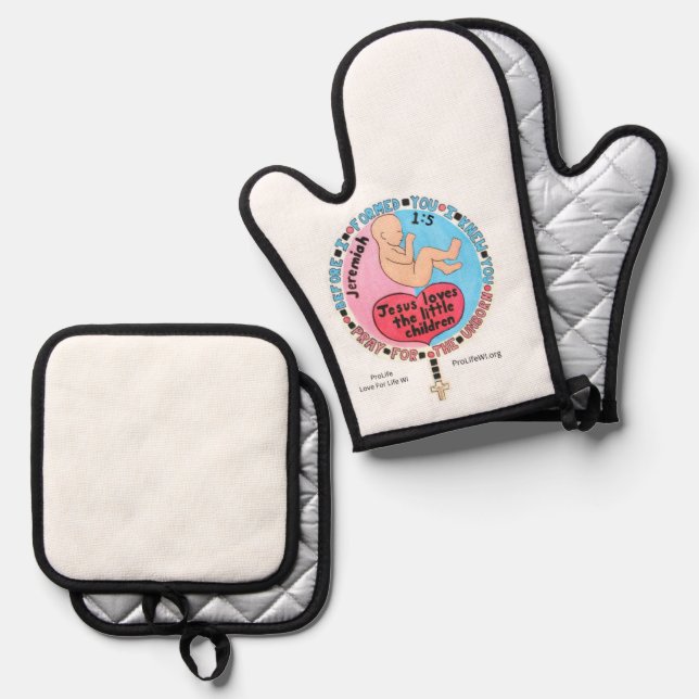 Pro-Life Oven Mitt und Pot Holder Ofenhandschuh & Topflappen-Set (Vorderseite/Rückseite)