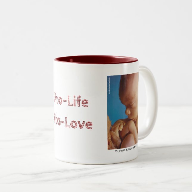 Pro-Life Pro-Liebe Zweifarbige Tasse (VorderseiteRechts)