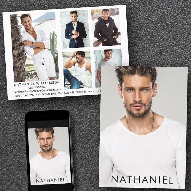 Pro Model Actor 6 Fotos Moderne Comp-Karte Einladung (Customize to change background color, text size or text style. Available for prints and download.)