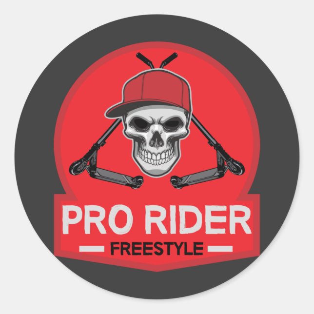 Pro Scooter Free Rider Tricks Runder Aufkleber (Vorderseite)