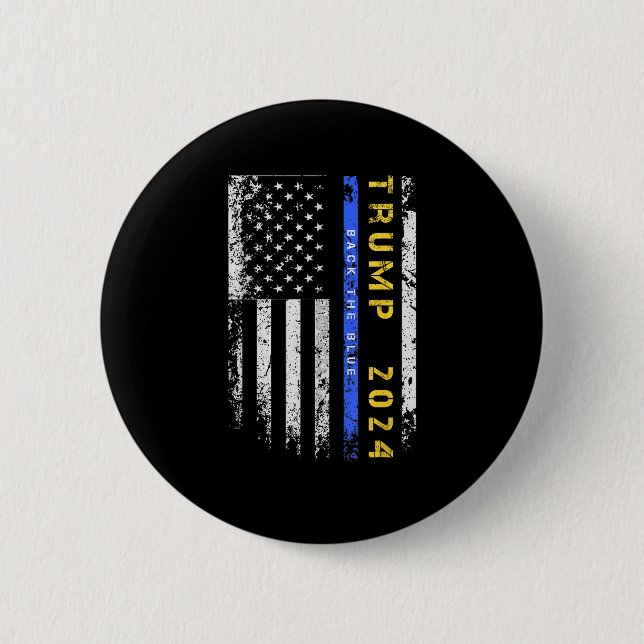 Pro Trump 47 2024 Back The Blue Thin Blue Line Ame Button (Vorderseite)
