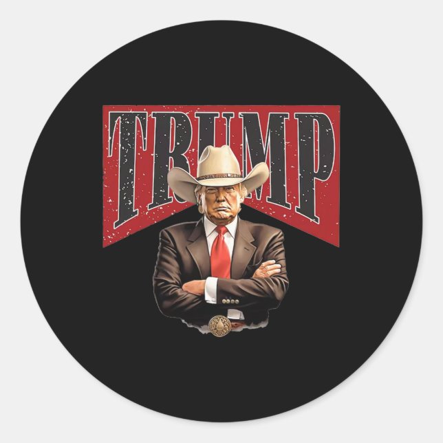 Pro Trump Cowboy Runder Aufkleber (Vorderseite)