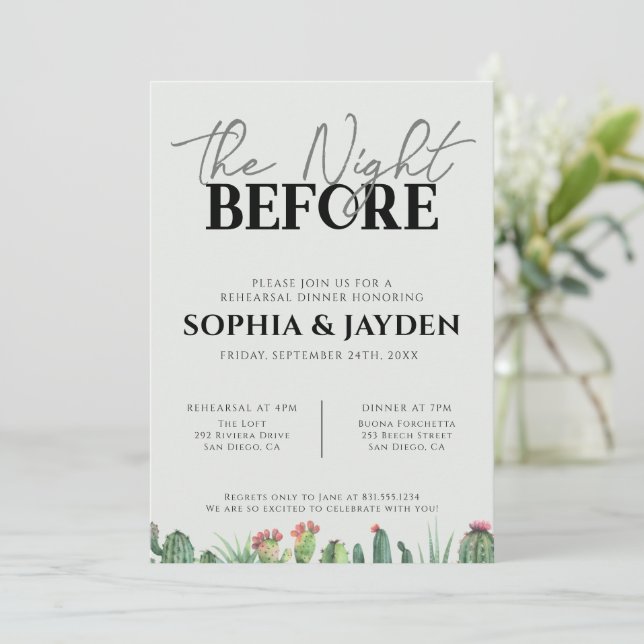 Probe Abendessen Cactus Watercolor Garden Einladung (Stehend Vorderseite)