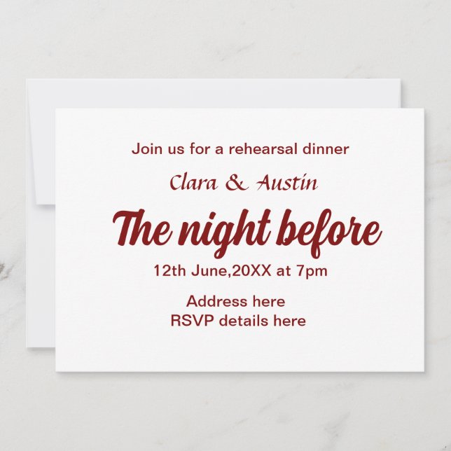 Probe Abendessen in der Nacht vor der einfachen mi Einladung (Vorderseite)