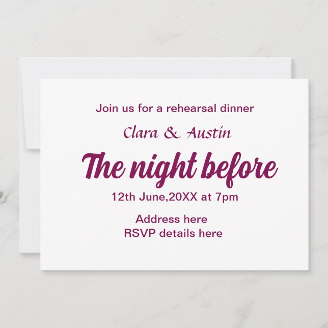 Probe Abendessen in der Nacht vor der einfachen mi Einladung (Vorderseite)