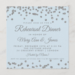 Probe Abendessen Silberner Glitzer Confetta Einladung