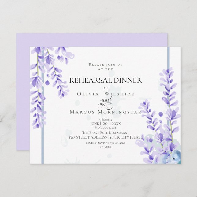 Probe | Aquarelllavender - Dusty Blue Floral Einladung (Vorne/Hinten)