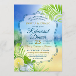 Probe Dinner Beach Wedding Palm Tree Blätter Einladung