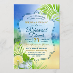 Probe Dinner Beach Wedding Palm Tree Blätter Einladung