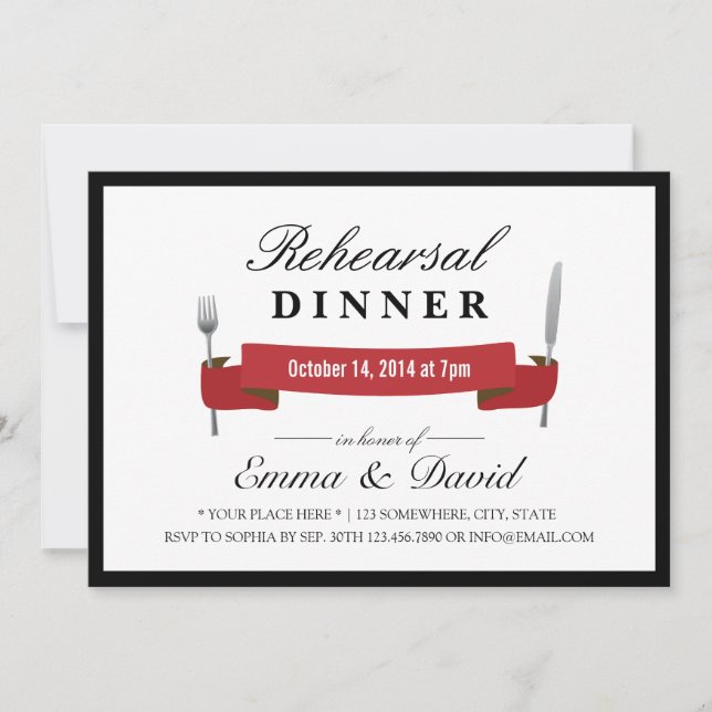 Probe Dinner Classy Red Banner Minimalistisch Einladung (Vorderseite)
