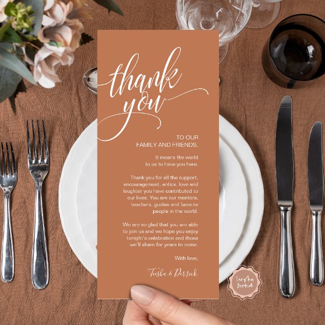 Probe Dinner Danke, dass Sie die Karte setzen (Rehearsal Dinner Thank you Modern Classy Place Setting Card Copper Brown)