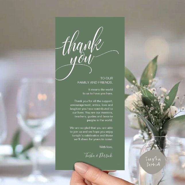 Probe Dinner Danke, dass Sie die Karte setzen (Rehearsal Dinner Thank you Modern Classy Place Setting Card Sage Green)
