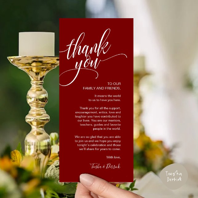 Probe Dinner Danke, dass Sie die Karte setzen (Rehearsal Dinner Thank you Modern Classy Place Setting Card Burgundy Wine Red)