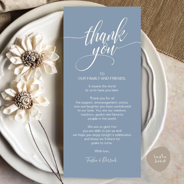 Probe Dinner Danke, dass Sie die Karte setzen (Rehearsal Dinner Thank you Place Setting Card in Dusty Blue)