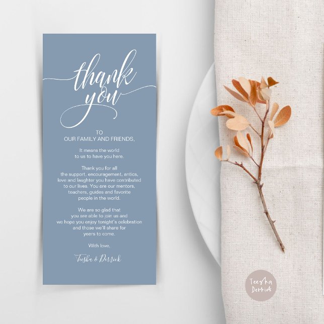 Probe Dinner Danke, dass Sie die Karte setzen (Rehearsal Dinner Wedding Brunch Celebration, Place Setting Thank You Card, in Dusty Blue)
