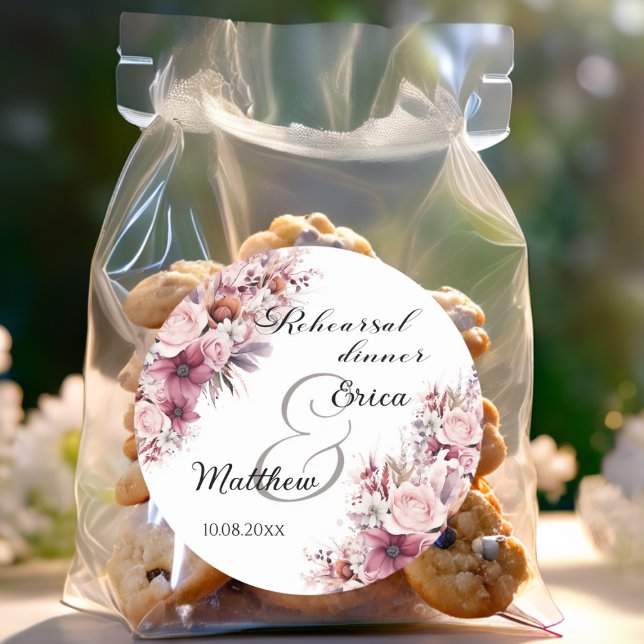 Probe Dinner Dusty Pink Boho Blumenhochzeit Runder Aufkleber (Von Creator hochgeladen)