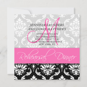 Probe Dinner Einladen Damask Monogram Hot Pink Einladung