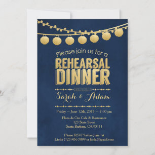Probe-Dinner Gold und Navy Einladung