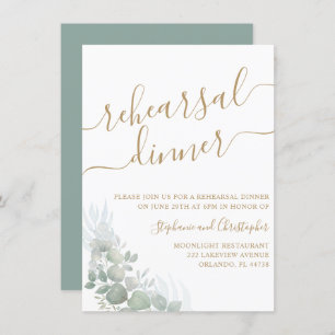 Probe Dinner Green Foliage Gold Script Hochzeit Einladung