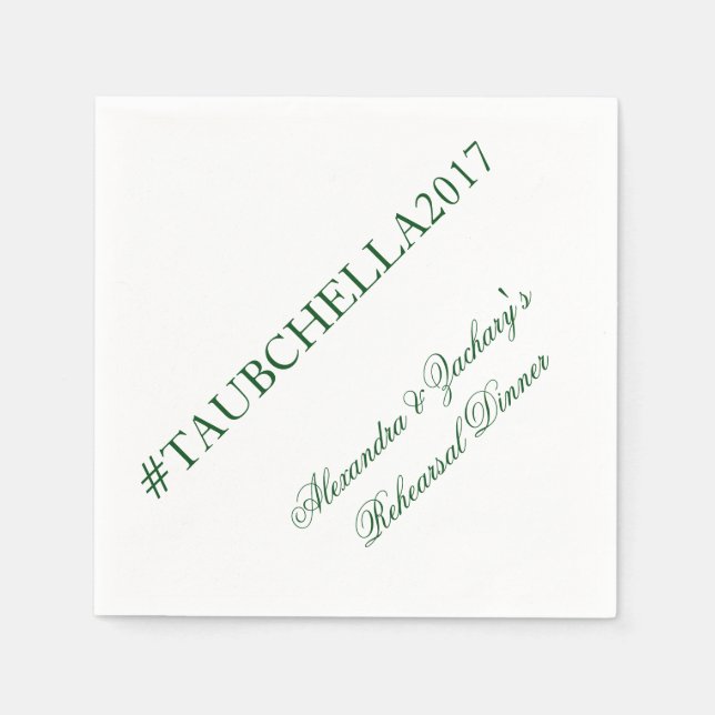 Probe Dinner Hashtag Napkins Grün und Weiß Serviette (Vorderseite)
