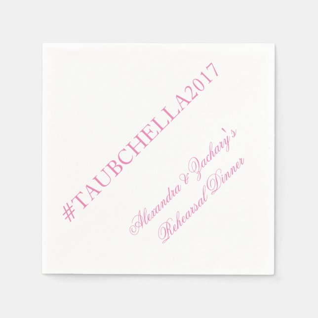 Probe Dinner Hashtag Napkins Rosa und Weiß Serviette (Vorderseite)