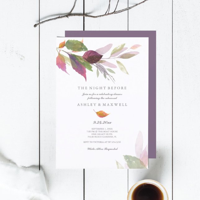 Probe Dinner Herbstlaub Einladung (rehearsal dinner invitations the night before autumn leaves purple)