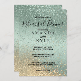 Probe Dinner im Grünen und Gold Glitzer Einladung
