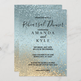 Probe Dinner in Blue and Gold Glitzer Einladung