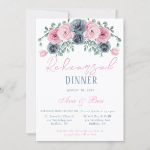 Probe Dinner in Rosa und Dusty Blue Blooms Einladung