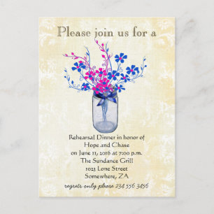 Probe Dinner Mason Jar Lapis Blau und Hot Pink Einladungspostkarte