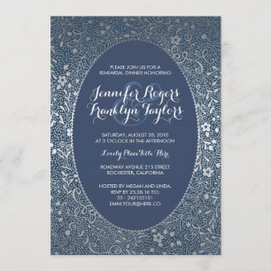 Probe Dinner Silver Floral Vintag Navy Einladung