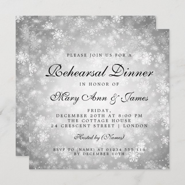 Probe Dinner Silver Winter Wonderland Einladung (Vorne/Hinten)
