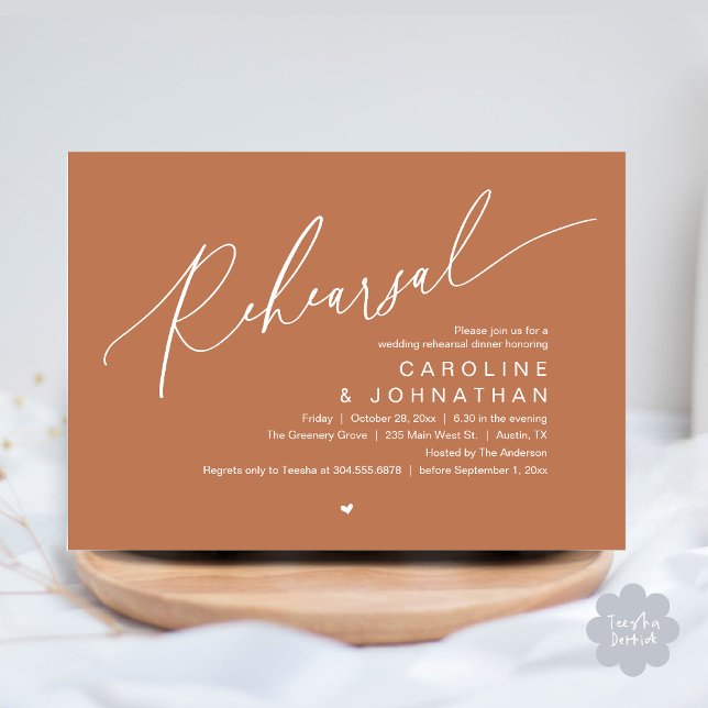 Probe Dinner, The Night Before Wedding Party Einladung (Romantic Rehearsal Dinner The Night Before Wedding Dinner Party Invitation Card PDF Copper Brown)