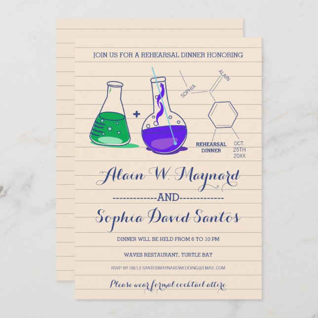 Probe für lila und grüne Chemie lädt ein Einladung (Vorne/Hinten)