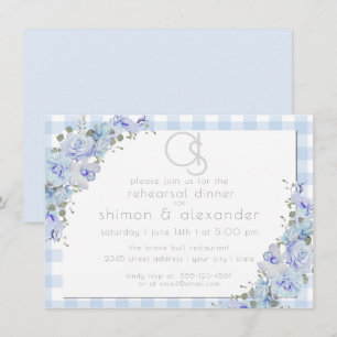 Probe   Monogram Blue Gingham Floral Einladung