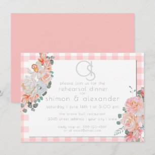 Probe   Monogram Coral Gingham Floral Einladung