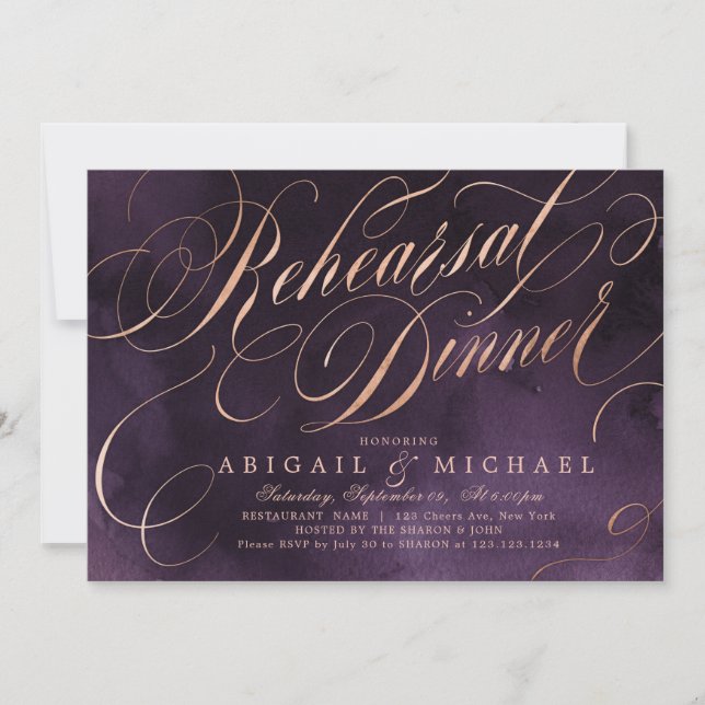 Probe Moody lila Goldkalligraphie Einladung (Vorderseite)