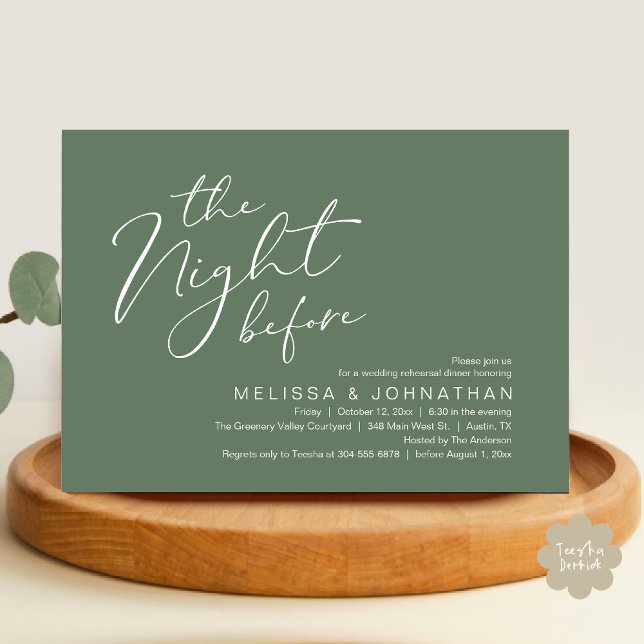 Probedinner am Abend vor der Hochzeit  Einladung (The Night Before Romantic Modern Wedding Rehearsal Dinner Aesthetic Invites PDF Classy Sage Green)