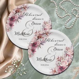 Probedinner Dusty Pink Boho Floral Hochzeit Pappteller