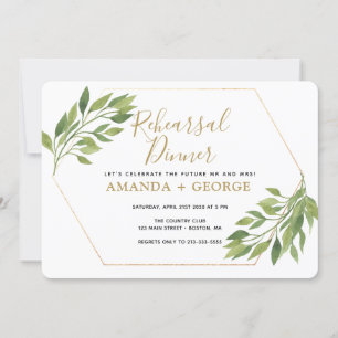 Probedinner elegante Grünpflanzen und Gold Einladung
