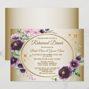 Probedinner Hochzeit Lila Rosa Blumen Gold Einladung