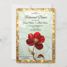 Probedinner mit roter Bleiglasblume Einladung