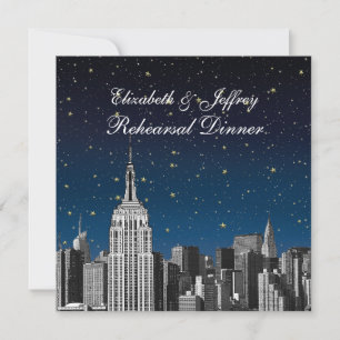 Probedinner NYC ESB-Skyline mit geätztem blauen St Einladung