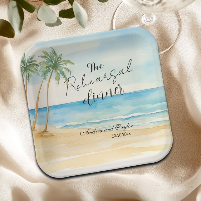 Probedinner Strand und Palmen Hochzeit Pappteller (Von Creator hochgeladen)