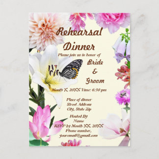 Probeessen-Karten für Hochzeit mit Blumen und Schm Postkarte