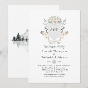 Probelauf zum Hochzeitsdinner mit Monogramm am See Einladung